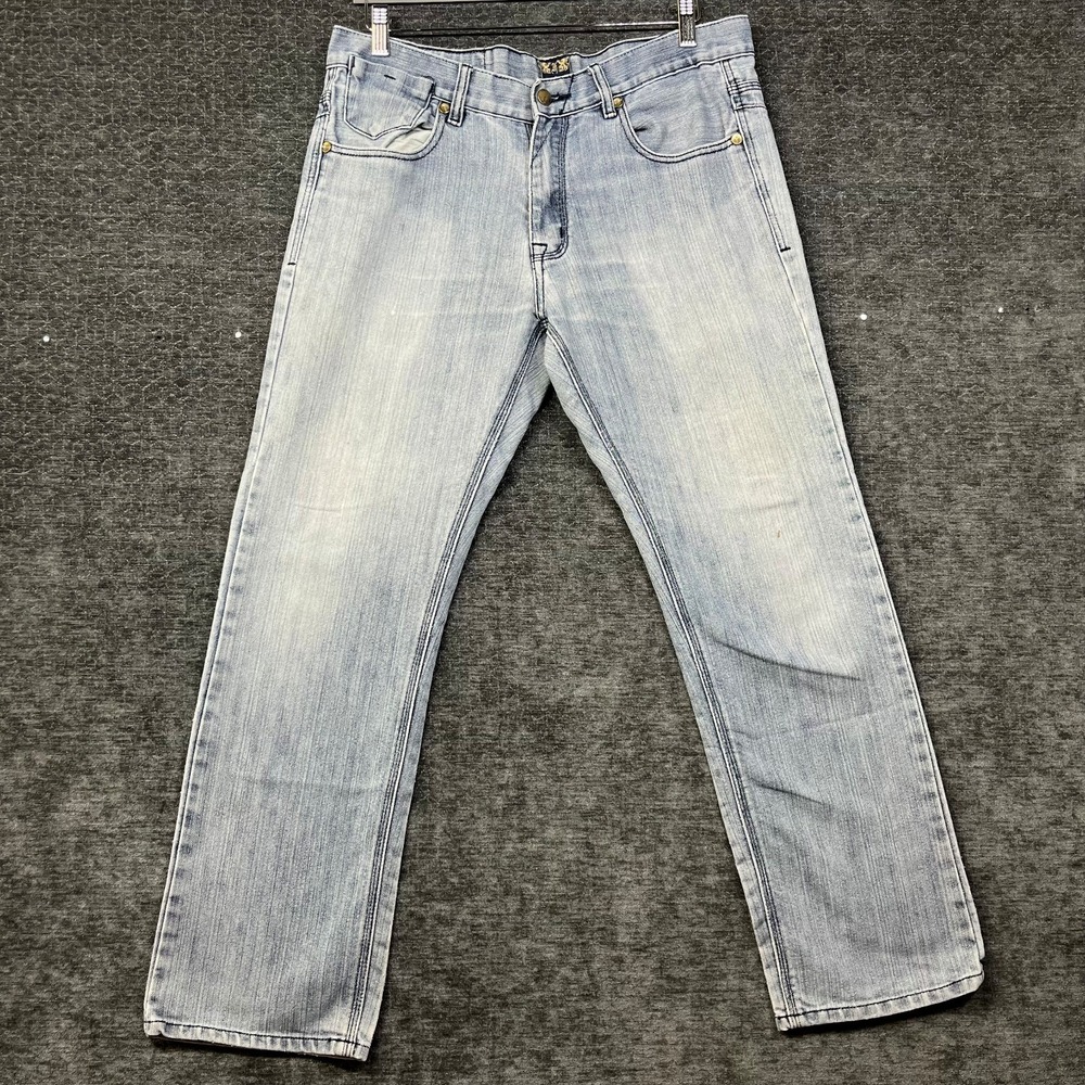 F.U.S.A.I. Straight Jeans Mens Light Wash Denim Mid Rise Pockets Classic - 34X30